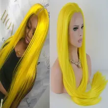 BM желтый Синтетический 13*6 парик фронта шнурка прямые Термостойкие волокна волос естественные волосы свободный пробор для белых женщин парики