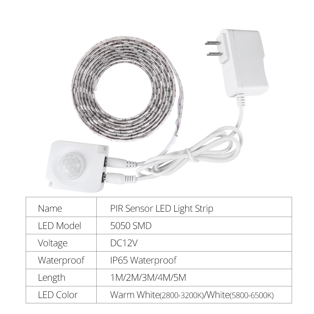 1 м-5 м движения PIR Сенсор светодиодный Ночной светильник 12V 2835 Светодиодные ленты с Сенсор переключатель 2A Мощность адаптер шкаф Кухня под кроватью светильник