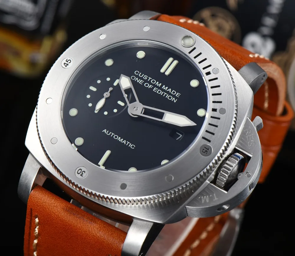 

47mm watch mechanical automatic movement 316L stainless steel PVD luminous hand military case a1ab