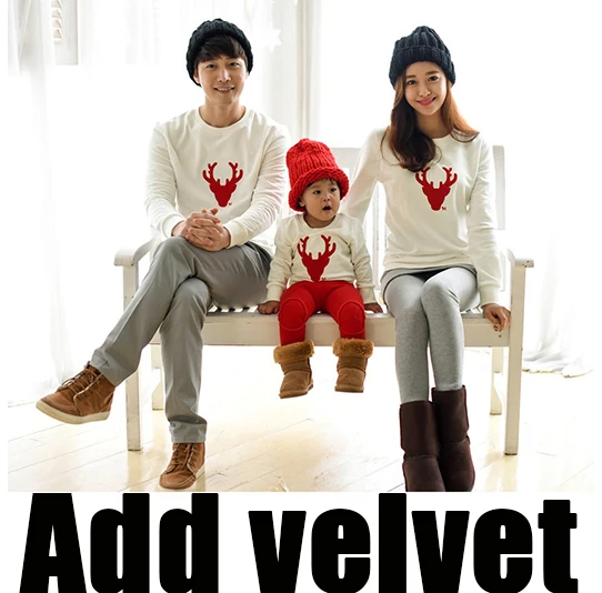 Рождественский свитер; Семейные комплекты; Милая теплая бархатная футболка с оленем для папы, мамы и детей; семейная Рождественская одежда - Цвет: B with velvet