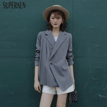 

SuperAen Fashion Suit Jacket Women Spring 2020 New Cotton Wild Ladies Jackets Irregular Long Sleeve Women Clothing