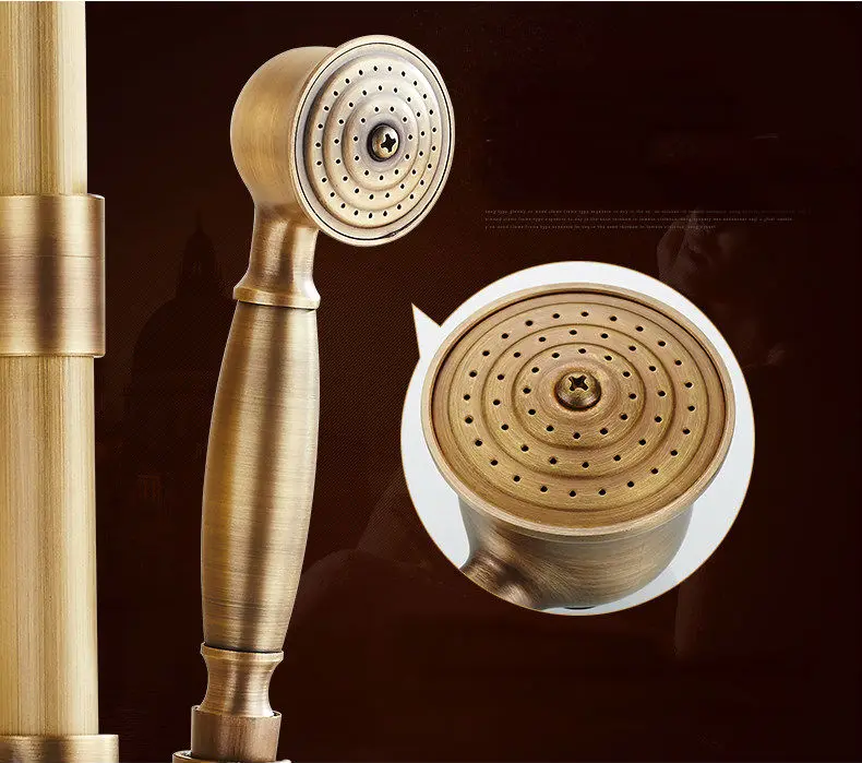 Vidric Classic Luxury Rainfall Shower Set Antique Bronze Bath Faucets with Shower Head Hand Shower Copper Wall Mounted Mixer Tap