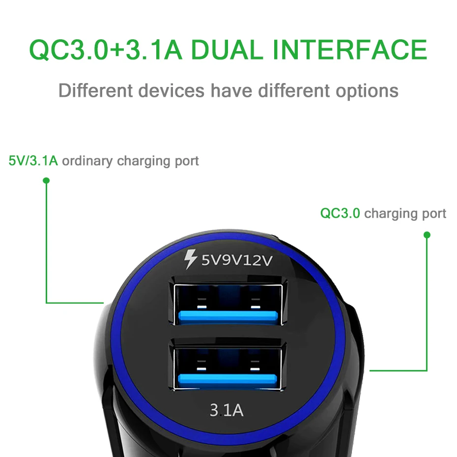 Автомобильное зарядное устройство Quick Charge 3,0 для мобильного телефона, двойной Usb адаптер питания Qualcomm Qc 3,0, адаптер быстрой зарядки, мини Usb Автомобильное зарядное устройство