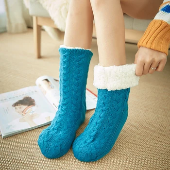 

Winter Women Warm Plus Velvet Socks Cotton Knit Floor Non-slip Super Thicken Soft Socks Keep Warm Fashion Creative Female Socks