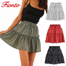 Весна Лето Высокая талия шифон большой качели короткая юбка женская мода цветочный принт плиссированные точка зонтик мини юбка AN1496