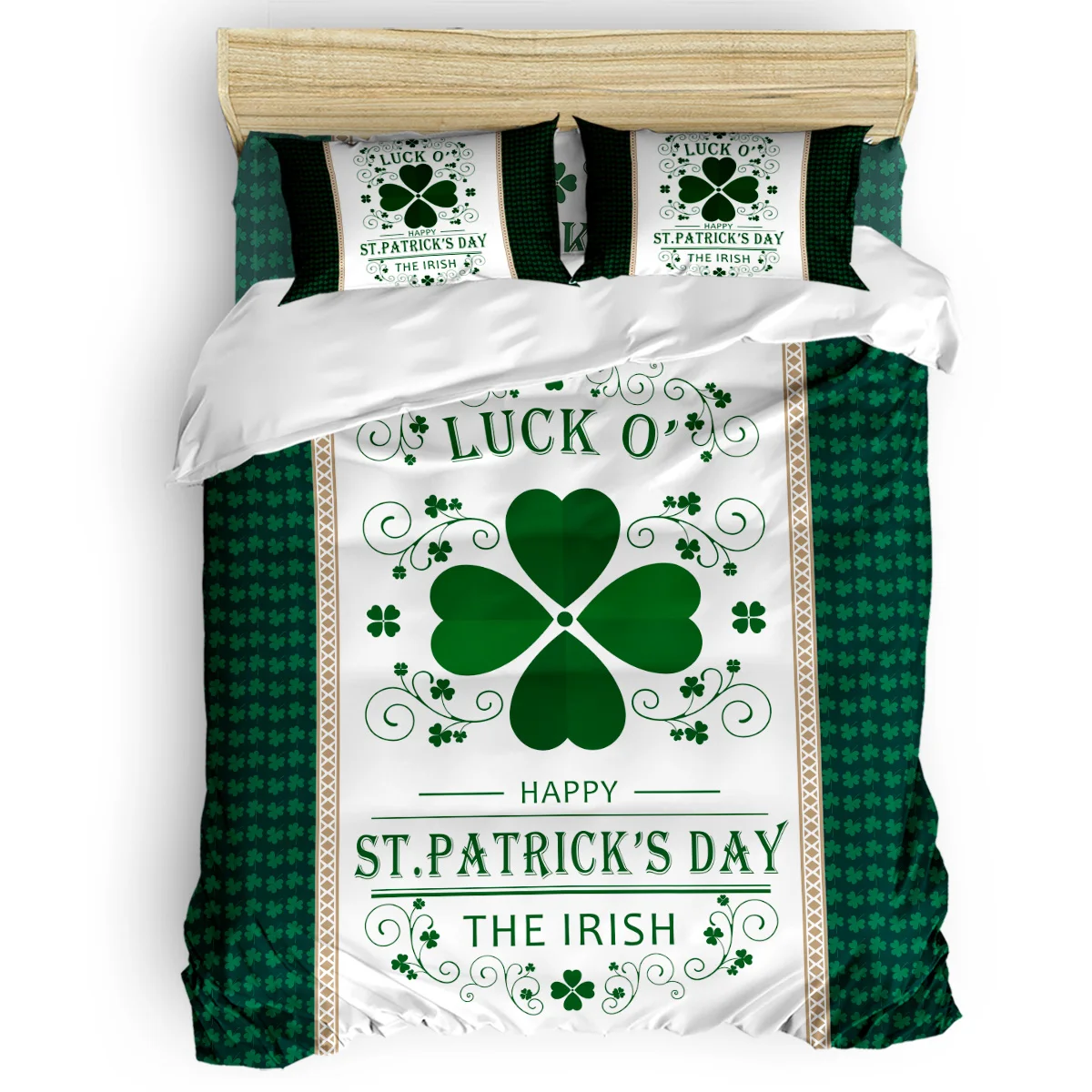 

Lucky Four-leaf Clover Vintage Duvet Cover Set View of Folkloric Serape 4 Piece Bedding Set