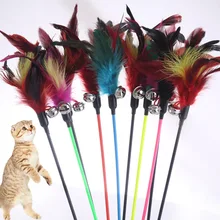 

Hot Sale Cat Toys Random Color Make A Cat Stick Feather Black Coloured Pole Like Birds With Small Bell Natural 1PCS