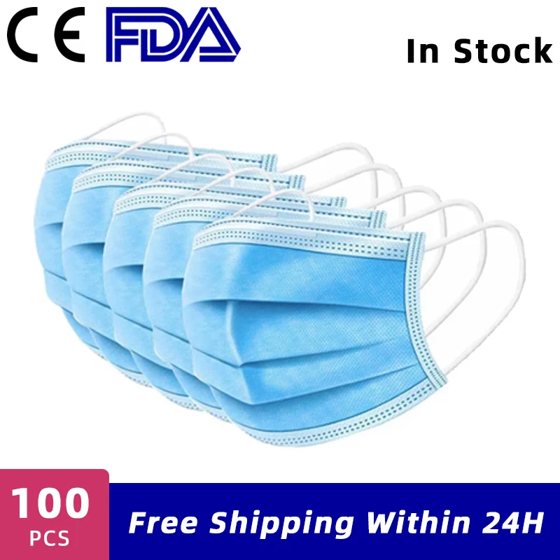 

100PCS Anti-Pollution 3 Layers Mask Anti-dust Protection Face Masks Disposable Anti-fog Safety Mask Proof Flu Earloop Face Mask