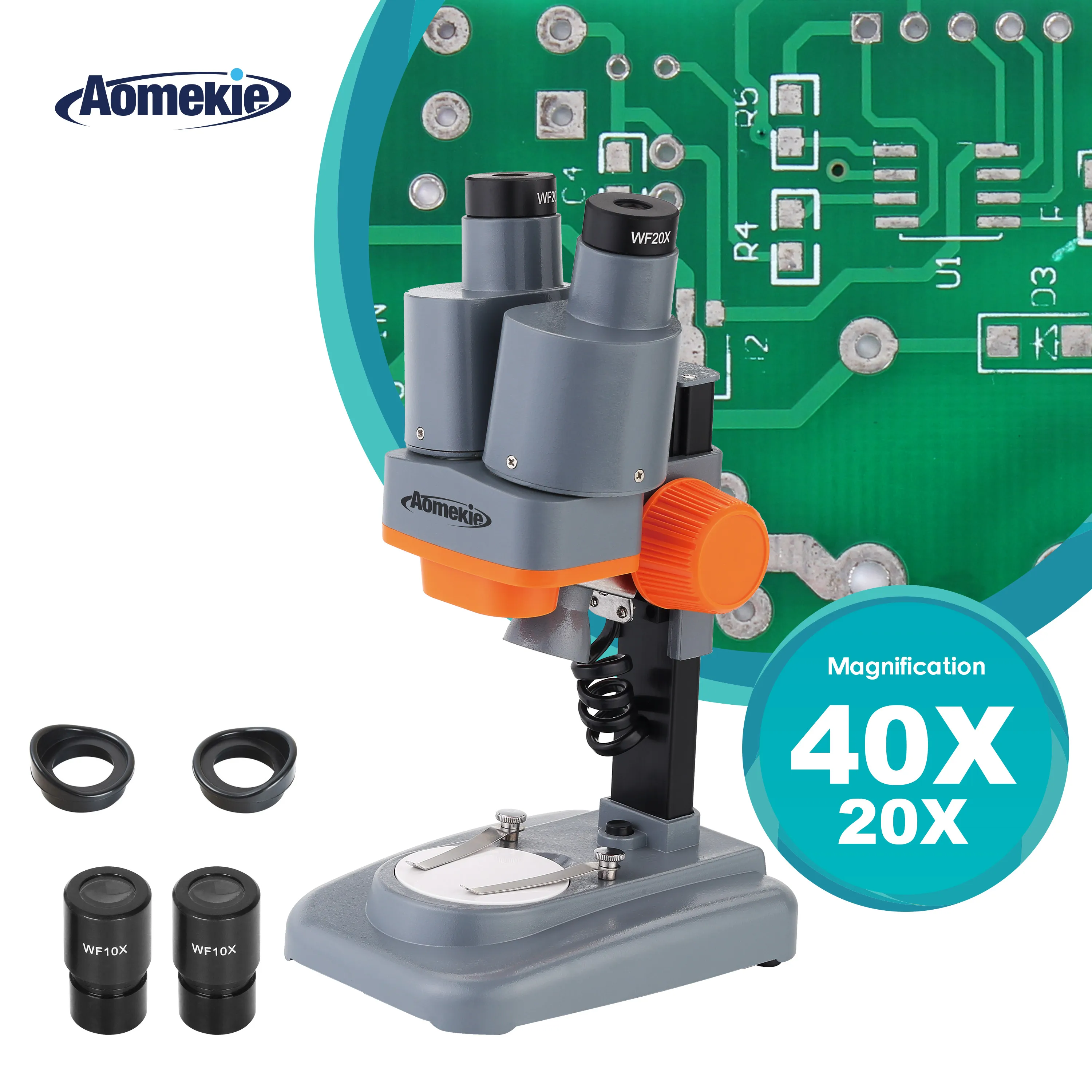 AOMEKIE 20X/40X 쌍안 스테레오 현미경 (상단 LED HD 포함) PC..