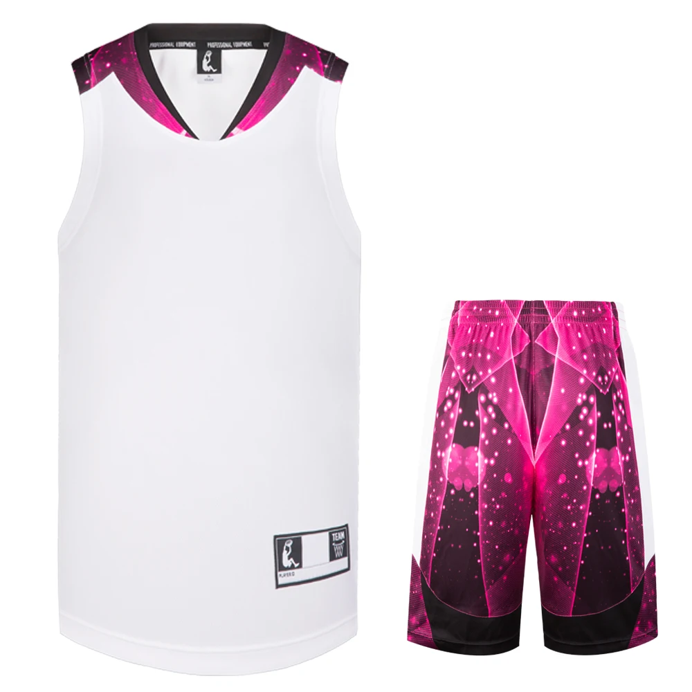 Мужские баскетбольные Джерси шорты Мужская s Форма для соревнований костюмы с карманом быстросохнущие баскетбольные майки на заказ S116172-1 - Цвет: Розовый