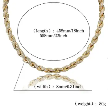 

High Quality Twisted Gold Silver Color Cubic Zircon Chain Jewelry Necklaces Gold Plated Personality Hip Hop/ Punk Charms