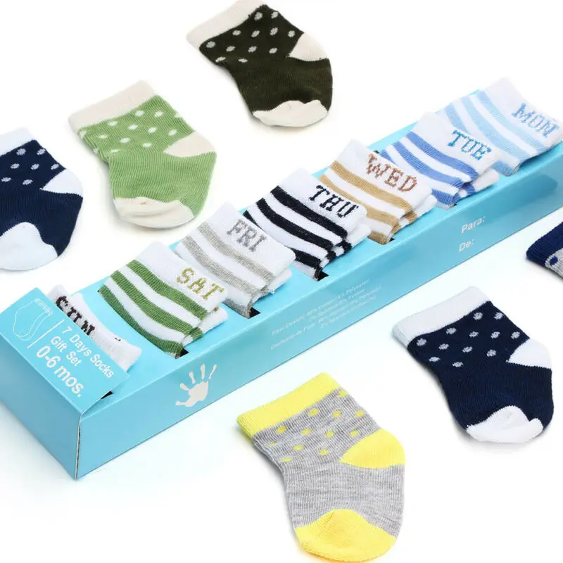 7 пар хлопковых носков для новорожденных мальчиков и девочек, мягкие дышащие носки до лодыжки, набор носков 0-6 месяцев, милые яркие вязаные носки, милые подарки, разные цвета