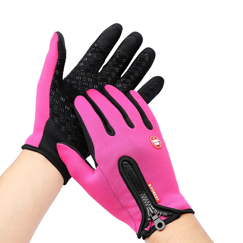Ветрозащитные зимние велосипедные перчатки, перчатки для верховой езды, оборудование для улицы, плюс бархатные перчатки для холодной лыжи с сенсорным экраном, Mtb велосипедные спортивные перчатки - Цвет: rose red