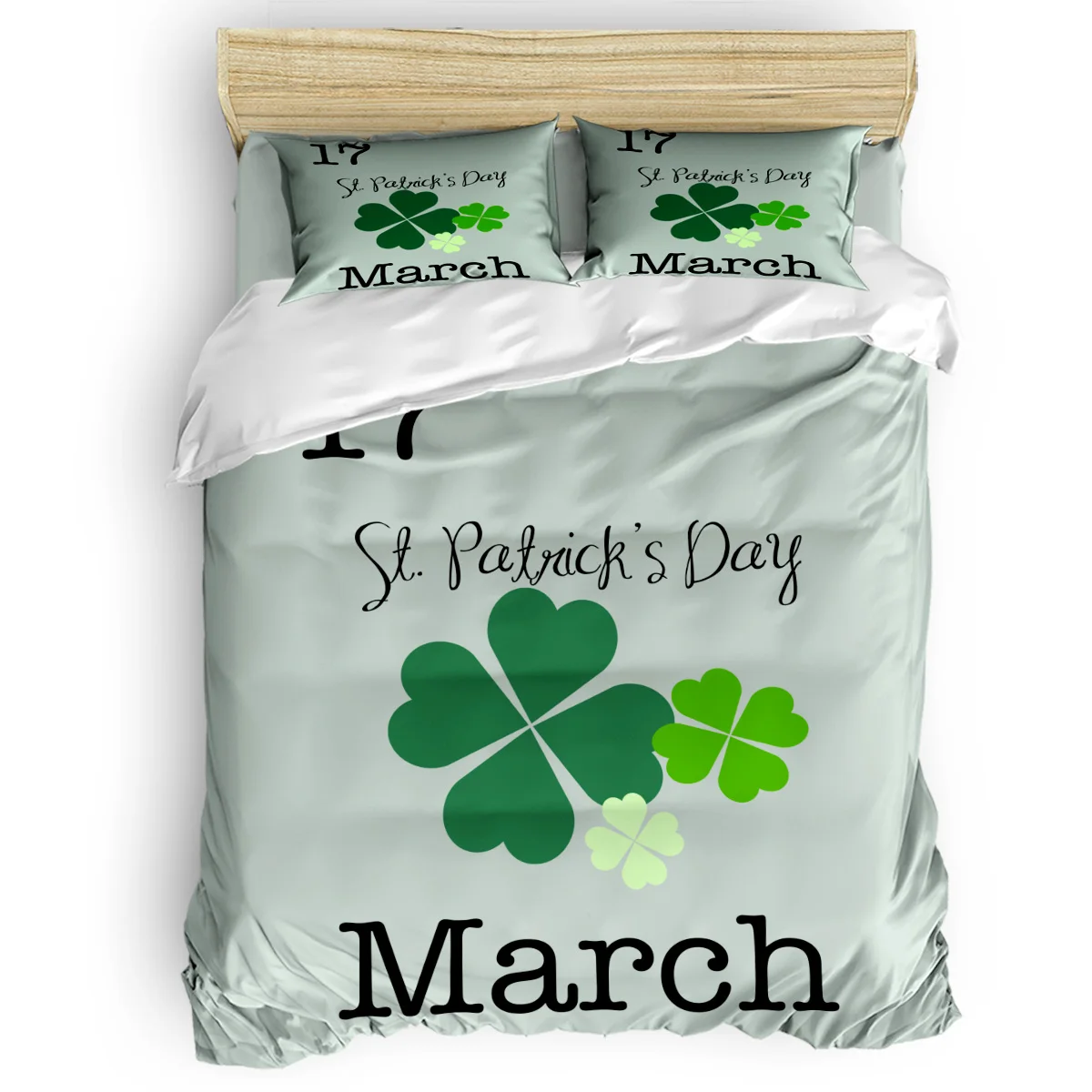 

St. Patrick'S Day 3.17 Clover Pattern Duvet Cover Set 3/4pcs Bedding Set Bed Sheet Pillowcases Cover Set