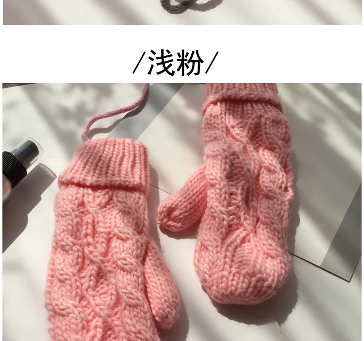 Женские зимние вязаные однотонные Kawaii Милые простые студенческие корейские стильные плотные теплые женские перчатки Модные шикарные женские перчатки