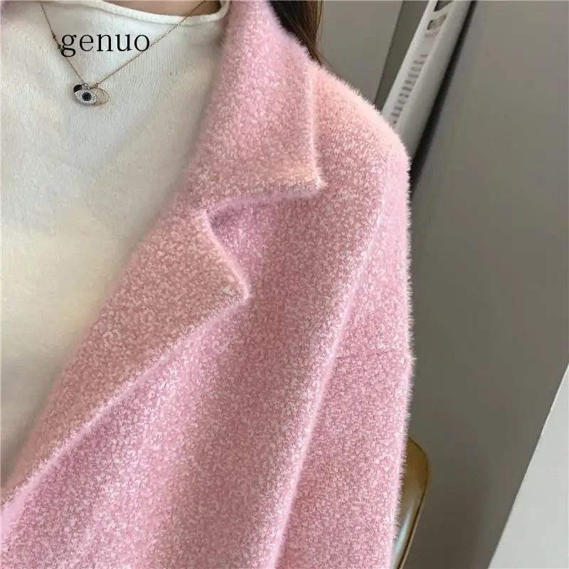 Genuo New 2020 Granule Sheep Shearing Sweater Coat Women Winter Wool Long Cardigans