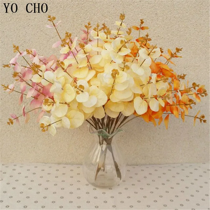 Artificial Plastic Plants leaves Tree Green Eucalyptus Branch Faux Plants Garden Wedding Decoration Fake Foliage Christmas Decor