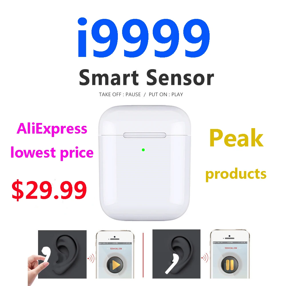 

i9999 tws New in-ear detection sensor Tap control wireless charging earphone PK i200 i500 i1000 i2000 tws i5000 tws i8000 tws