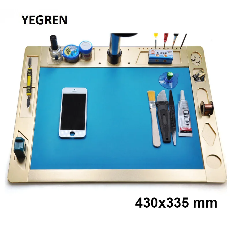 

Stereo Microscope Workbench 430x335 mm Aluminum Alloy Working Stage with Silicone Mat for Mobile Phone Inspection Repairing