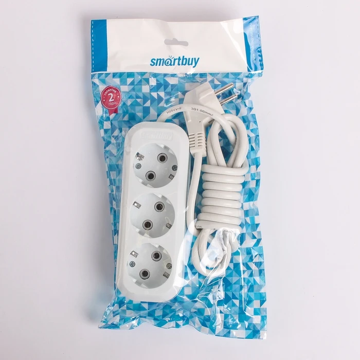 Smartbuy rallonge, 3 prises, 16 A, 3500 W, PVA 3x1 mm2, avec s / C, blanc amélioration de l'habitat ► Photo 2/4