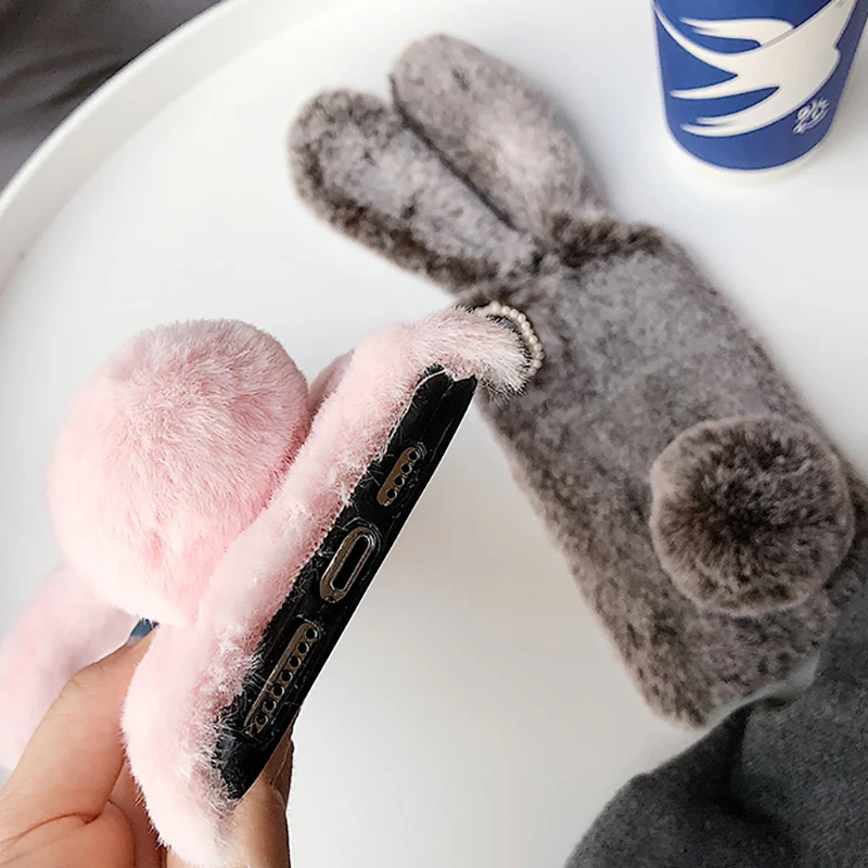 Cute Fluffy Rabbit Hair Fur Case For Huawei P10 P20 P30 Mate 10 20 30 Pro lite 20X Honor 8 9 10 20 Pro lite 10i Warm Phone Case silicone case for huawei phone