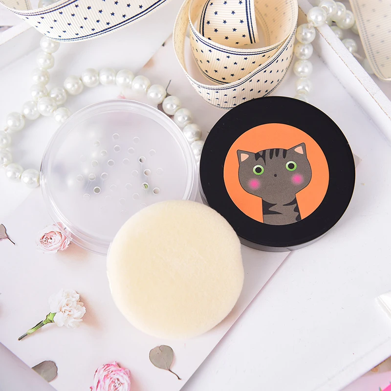 1pc Empty Loose Powder Jar With Sponge Puff Cartoon Cosmetic Powder Packing Container Powder Makeup Powder Box