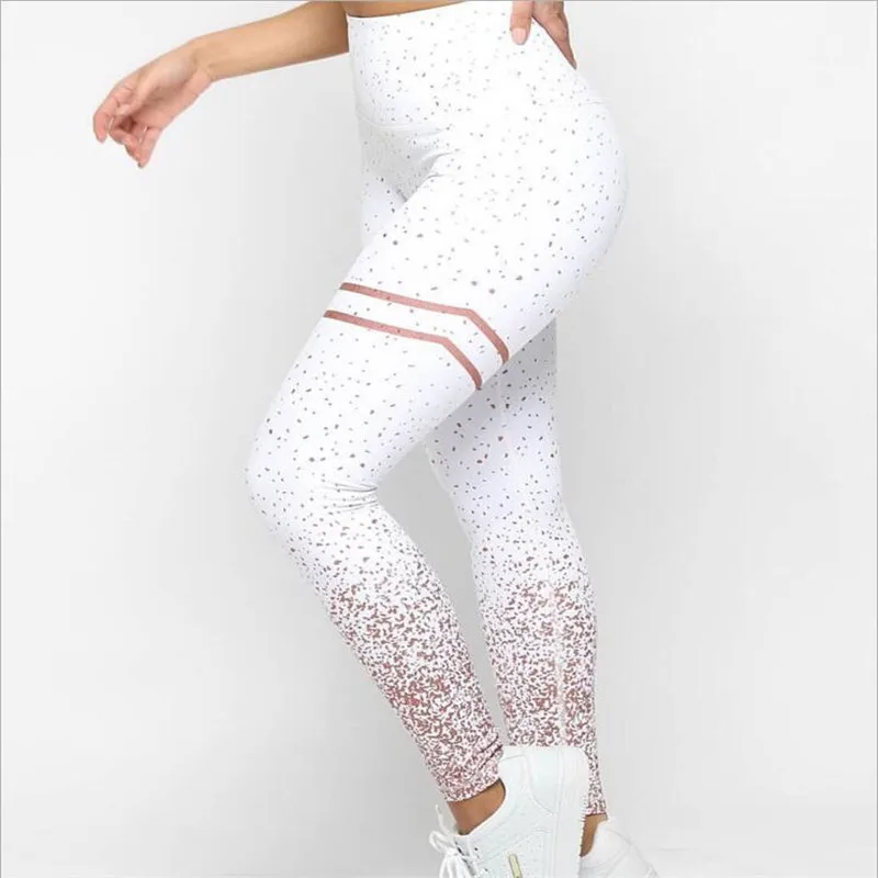 Fashion  Self Cultivation  Women Gold Print Leggings No Transparent Exercise Fitness Leggings Push Up Workout Female Pants