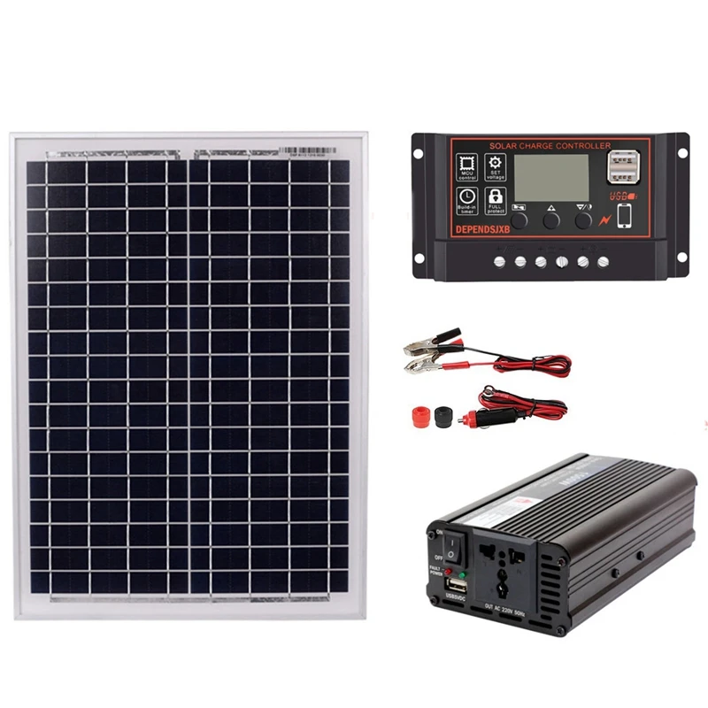 

18V20W Solar Panel +12V / 24V Controller + 1500W Inverter Ac220V Kit, Suitable For Outdoor And -Home Ac220V Solar Energy-Saving