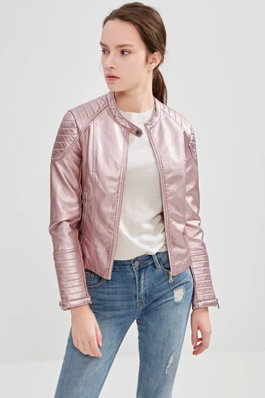 

Women Autumn Winter Pu Leather Jacket Fashion Casual Punk Retro Short Design Motorcycle Coat Black Faux Leather Jacket