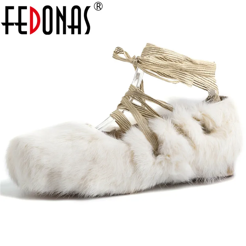 

FEDONAS Female Spring Autumn Warm Shallow Low Heels Party Prom Shoes Woman Lovely Rabbit Hair Mary Janes Comfortable Women Pumps