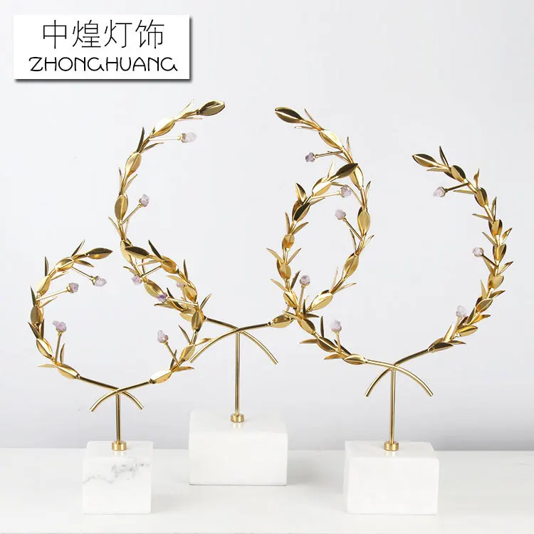 

European-style Metal Home Decoration Golden Jade Leaf Living Room Hotel Lobby Bar Villa Sample Room Soft Decoration Crafts gifts