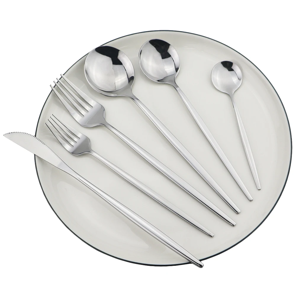 

Silver Dinnerware Set 18/10 Stainless Steel Cutlery Set Knife Dessert Fork Tea Spoon Dinner Set Kitchen Tableware Silverware Set