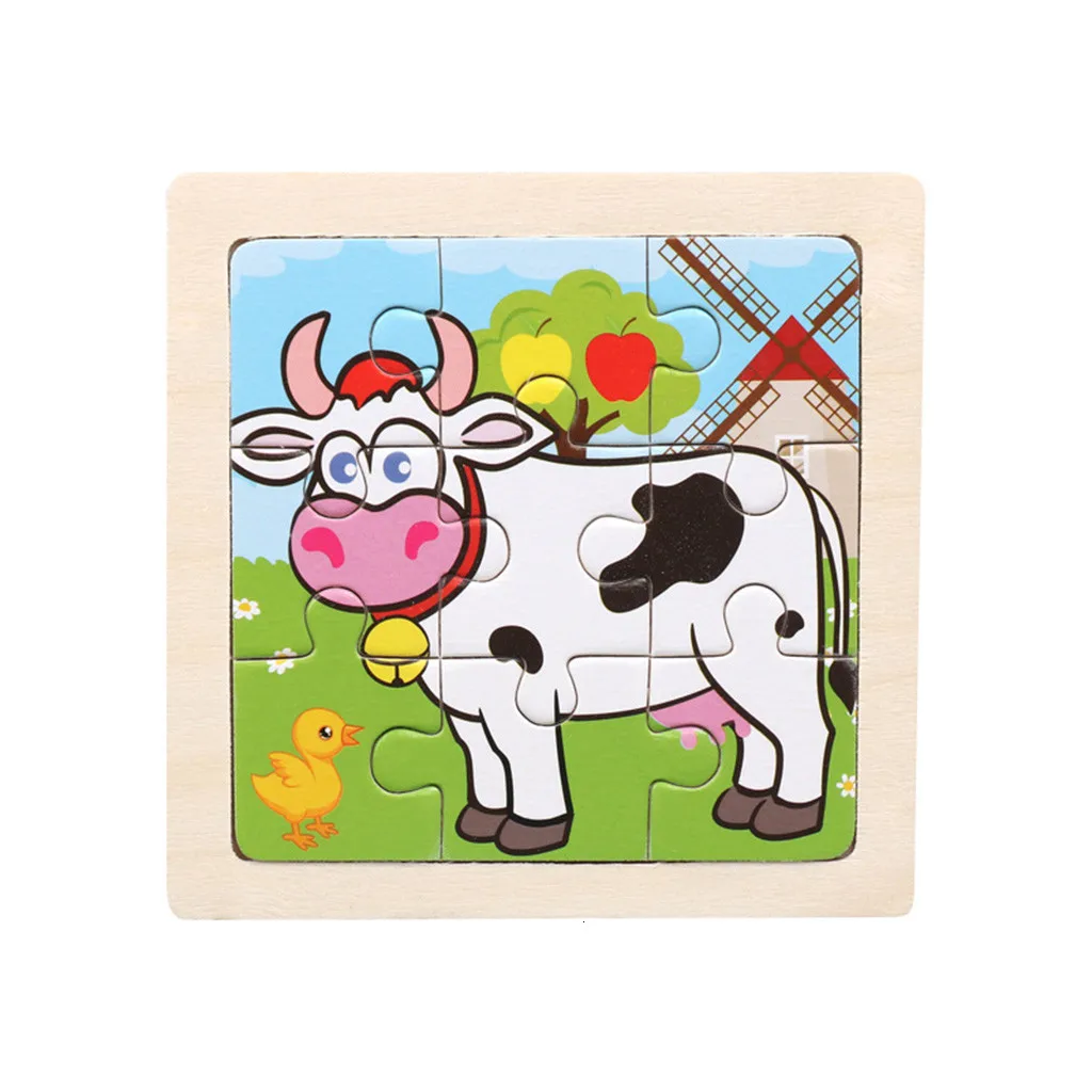 9 Wooden Puzzle Puzzles of Animals From Animated Cartoons From Learning Baby Toys Wood Toys Educational Toys Wood Puzzle Games - Цвет: Cow