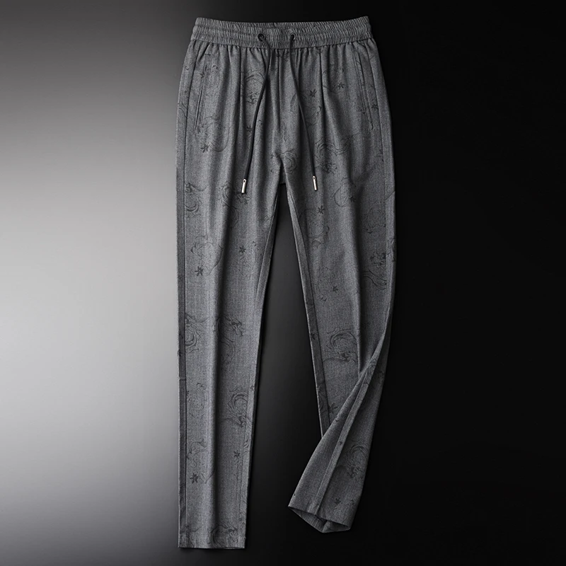 

Spring And Summer Luxury Allover Printed Elastic Waist Mens Trousers Plus Size 4xl Slim Young Man Casual Pants