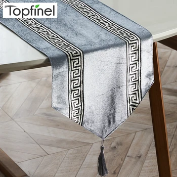 

Topfinel Table Runners Modern Stripe Bed Runner For Wedding Geometric Luxury Cloth with Tassels Dining Decoration Party Home