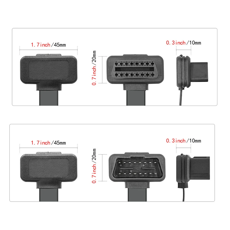 1 IN 2 Converted Flat Male to Dual Female Elbow 16Pin OBD Splitter Extension Cable OBD2 Cable With Switch On Off