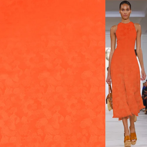 

Jacquard stretch silk satin fabric orange color 108cm width 19momme,SFF168