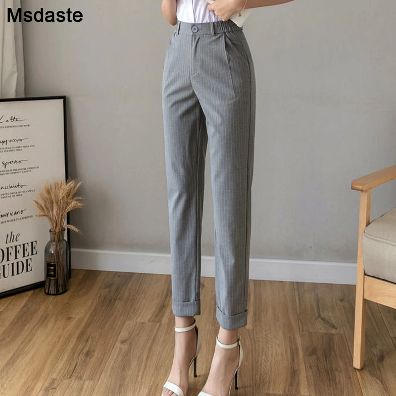 Pantalones informales a para Mujer, pantalón de oficina, Retro, para negocios, color negro y gris - AliExpress Ropa de mujer