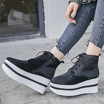 

Platform Oxfords Shoes Women Lace Up Horsehair Wedges High Heel Pumps Female High Top Round Toe Fashion Sneakers Casual Shoes