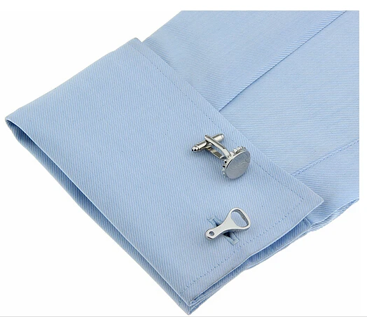 남성용 오프너 및 캡 커프스 링크, 고품질 황동 소재, 실버 색상 맥주 디자인 커프 링크, 도매 및 소매