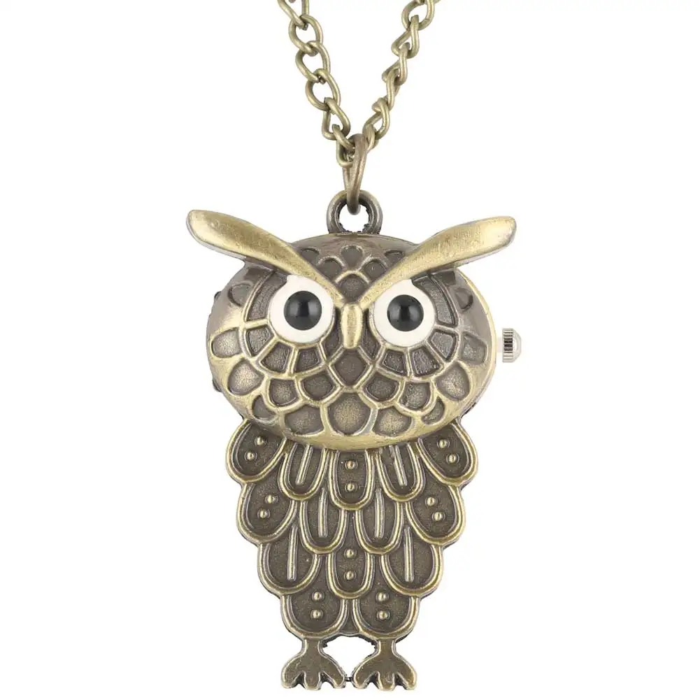 Lovely Owl Shape Metal Case Pocket Watch Male Necklace Chain zakhorloge Quartz Pendant Watch Lady Cute Kid Gift montre de poche