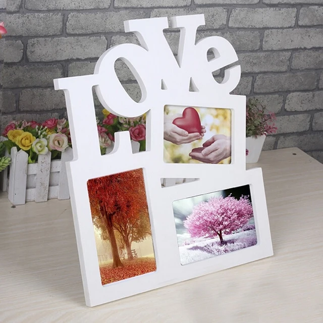 1pc Wooden Love Photo Frame Family Decoration Photo Frame Children's Manual Diy Wood White Embryo Painting Material 1