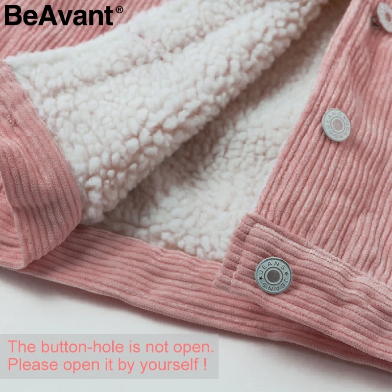 BeAvant Corduroy winter jacket women coat Long sleeve casual lambswool jackets female Warm autumn parka ladies outwear coat