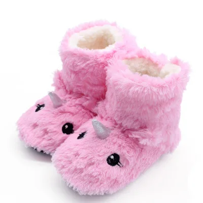 Kids Unicorn Slippers Girls Baby Home Slippers Winter Warm Plush Cute Cartoon Animal Pantuflas Unicornio Non-slip Faux Fur Shoes