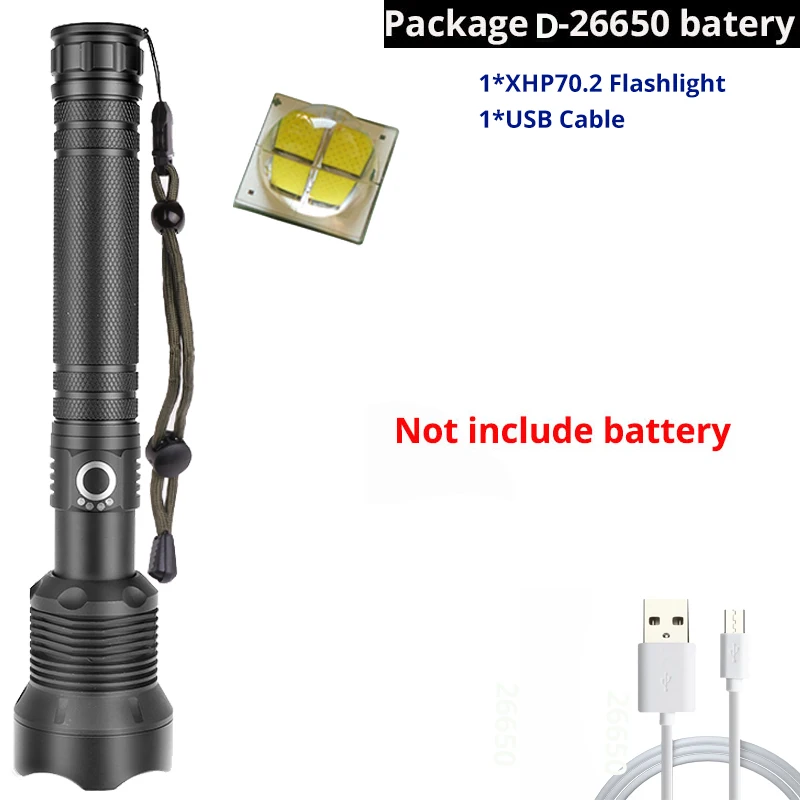 Package D-XHP70.2 XHP90 XHP70.2 супер мощный светодиодный светильник-вспышка с usb зумом тактический фонарь xhp50 18650 или 26650 перезаряжаемый аккумулятор ручной светильник - Испускаемый цвет: Package D-XHP70.2