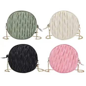 

New Fashion Round Shoulder Bags Ladies Zip Purse Solid Color Small Messenger Crossbody Bagfor Shopping Travel Party