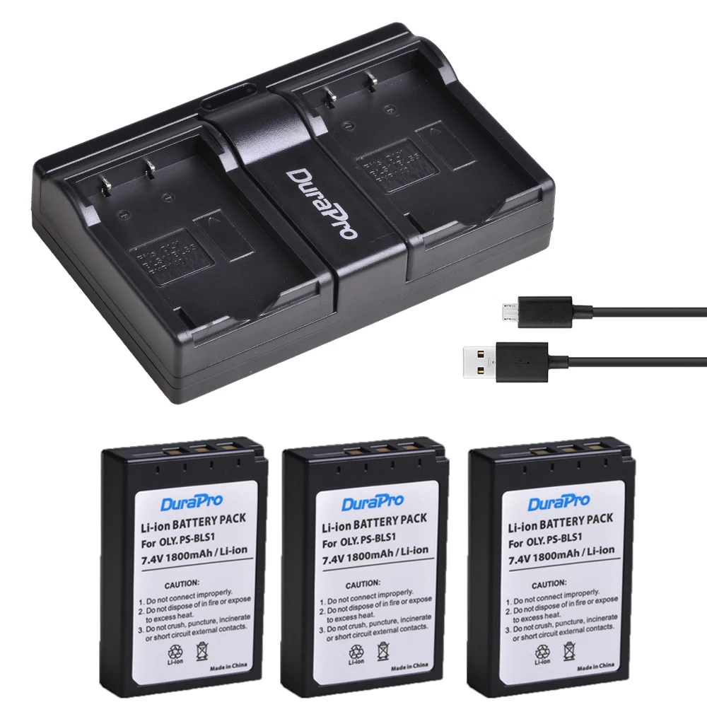 3 Battery Set DuraPro из 2 предметов PS-BLS1 PS BLS1 Батарея+ USB Зарядное устройство для Olympus Evolt E-400 E-410 E-420 E-450 E-600 E-620 ручка E-P1 E-P2 E-P3 E-PL1 - Цвет: 3 Battery Set