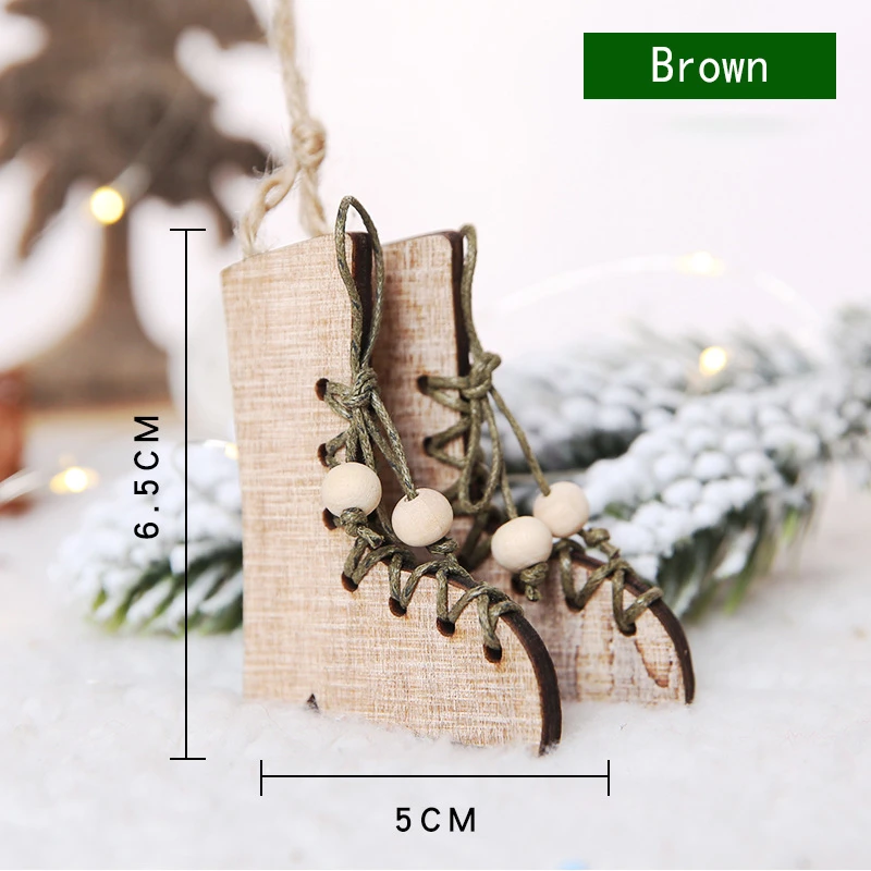 Скандинавские рождественские деревянные сапожки с подвеской Окрашенные Печать рождественские коньки шпагат маленькие кулоны рождественские украшения - Цвет: Brown