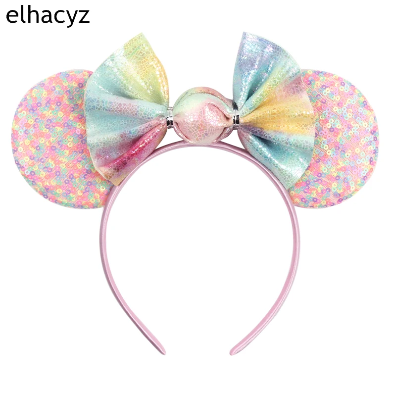 2024 New Candy Sequin Mouse Ears Hairband For Women Girls Macaroon Bow Headband Kids Birthday Party Gift DIY Hair Accessories