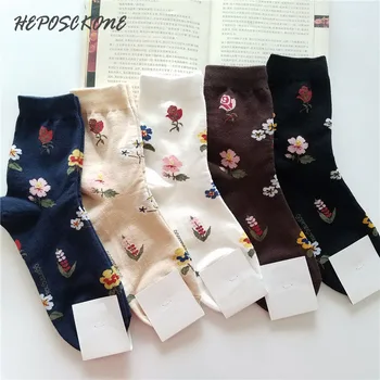 

Spring Autumn Winter Creative Casual Vintage Harajuku Women Socks Jacquard Rose Cherry Blossom High Quality Calcetines Mujer